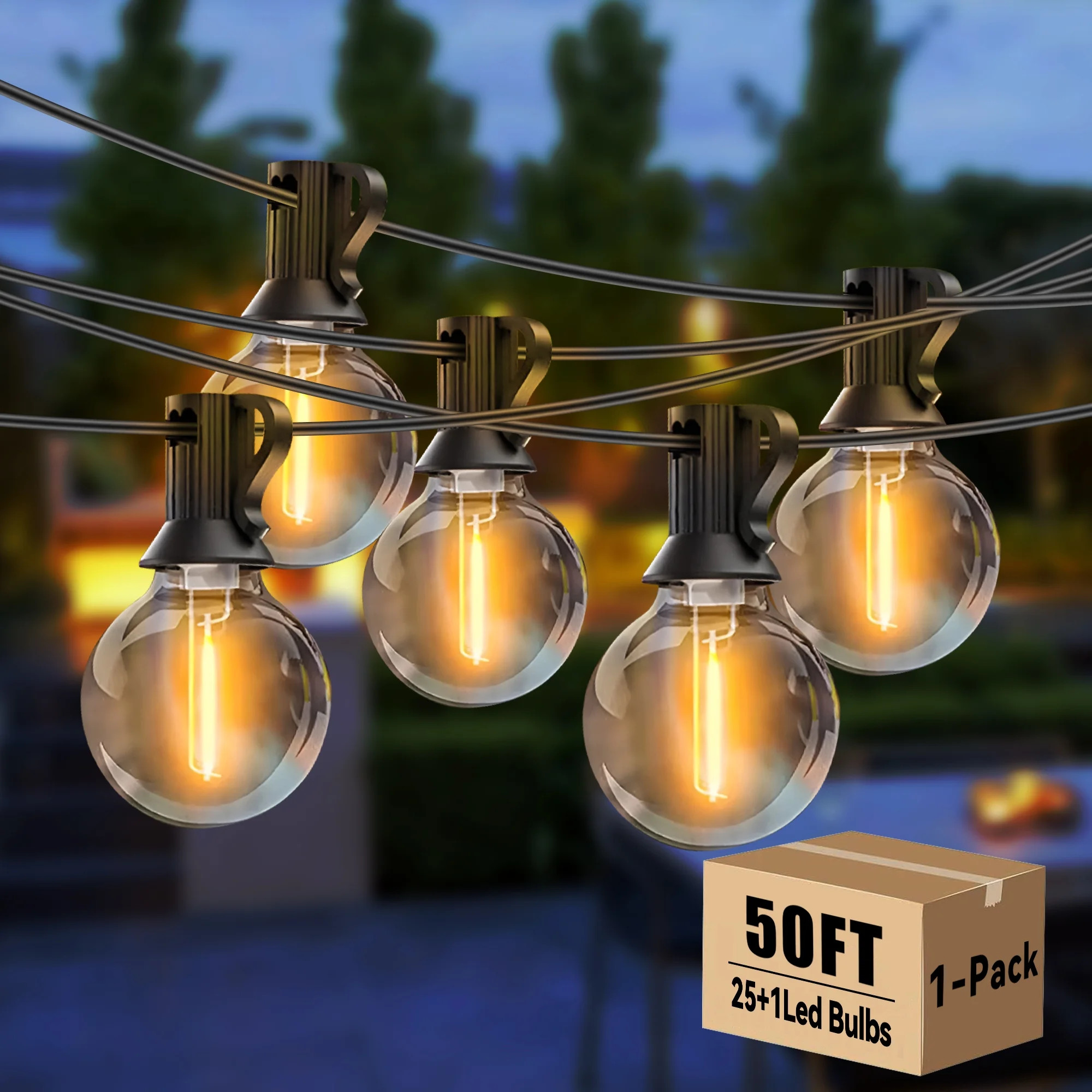 DAYBETTER Outdoor String Lights, 50ft, with 25 G40 Edison Vintage Bulbs, Waterproof for Patio Gar... | Walmart (US)