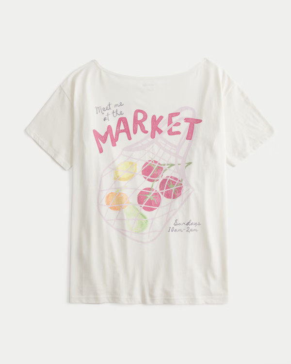 Oversized Off-the-Shoulder Farmers Market Graphic Tee | Hollister (US)