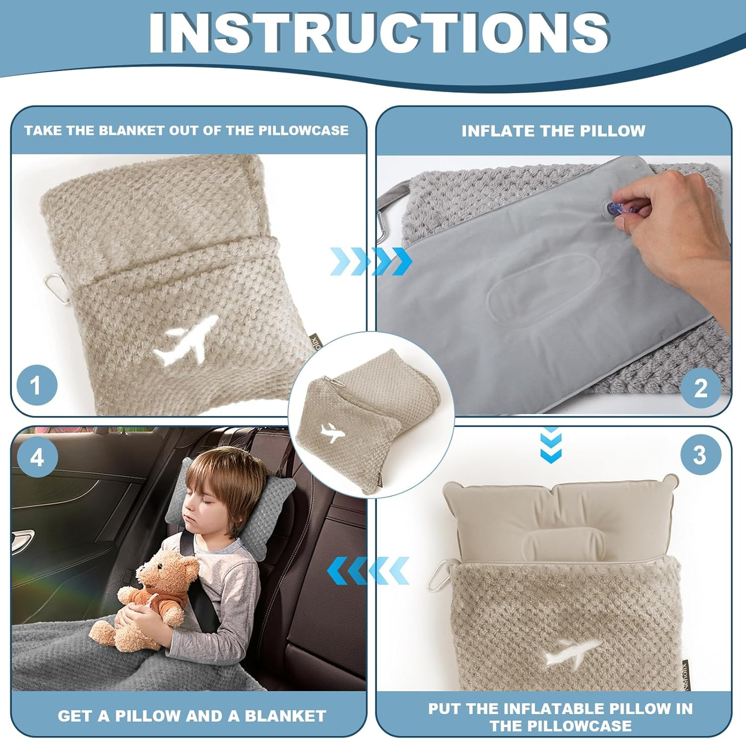 Travel Blanket Airplane Compact with Bag, Travel Essentials 3 in 1 Packable Airplane Blanket, Tra... | Amazon (US)