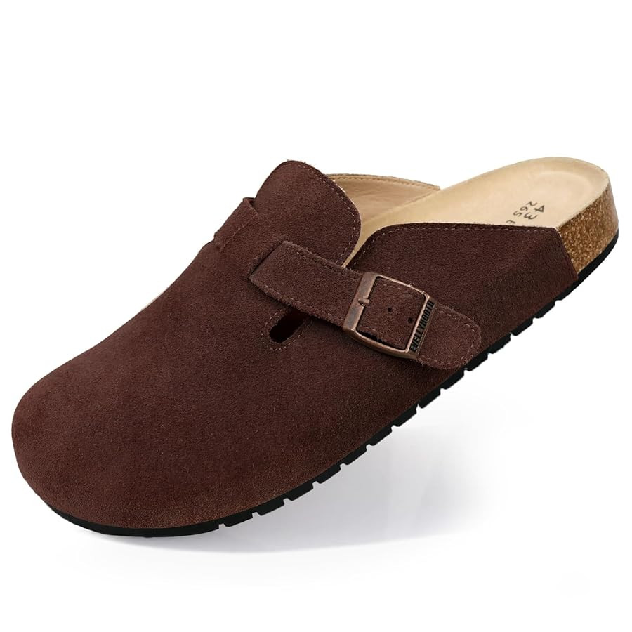 EVELLYHOOTD Clogs for Women Men Comfortable Suede Clogs Leather Mules Cork Footbed Sandals with A... | Amazon (US)