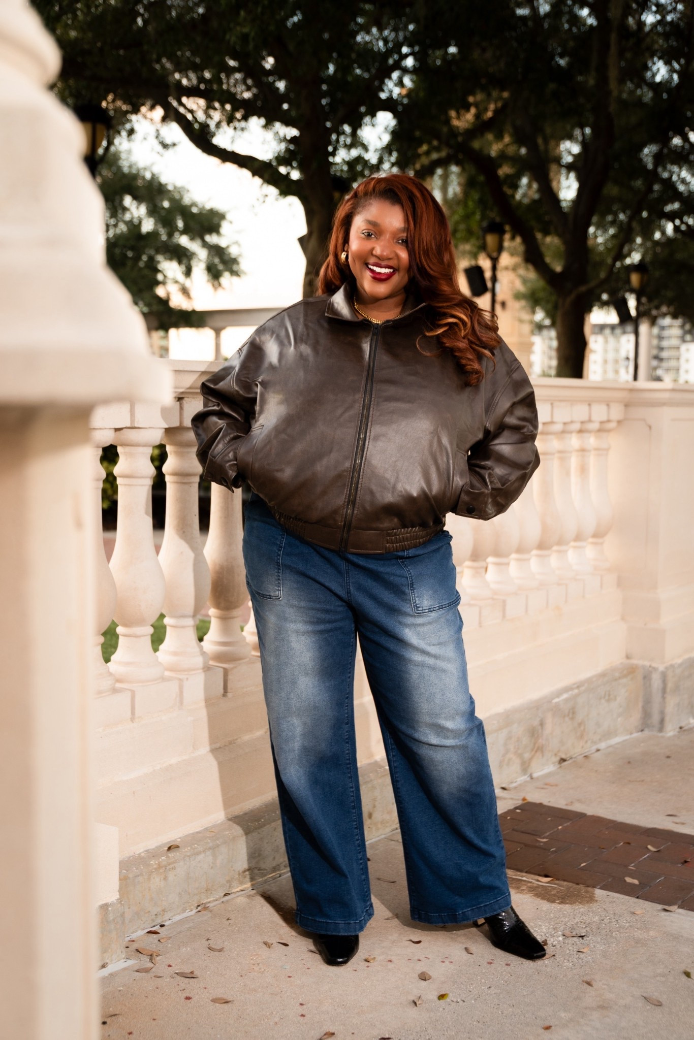 brown leather jacket and croc print boots. I think yes 

#LTKHoliday #LTKPlusSize