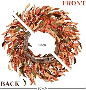 Sggvecsy Fall Wreath 20’’ Autumn Front Door Wreath Harvest Wreath with Pumpkin Berry Leaves F... | Amazon (US)