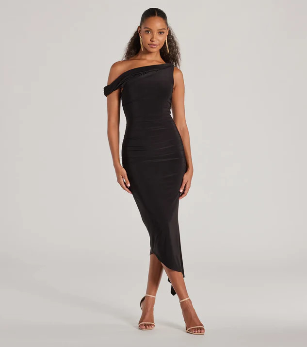 Can't Deny It One-Shoulder Bodycon Midi Dress | Windsor Stores