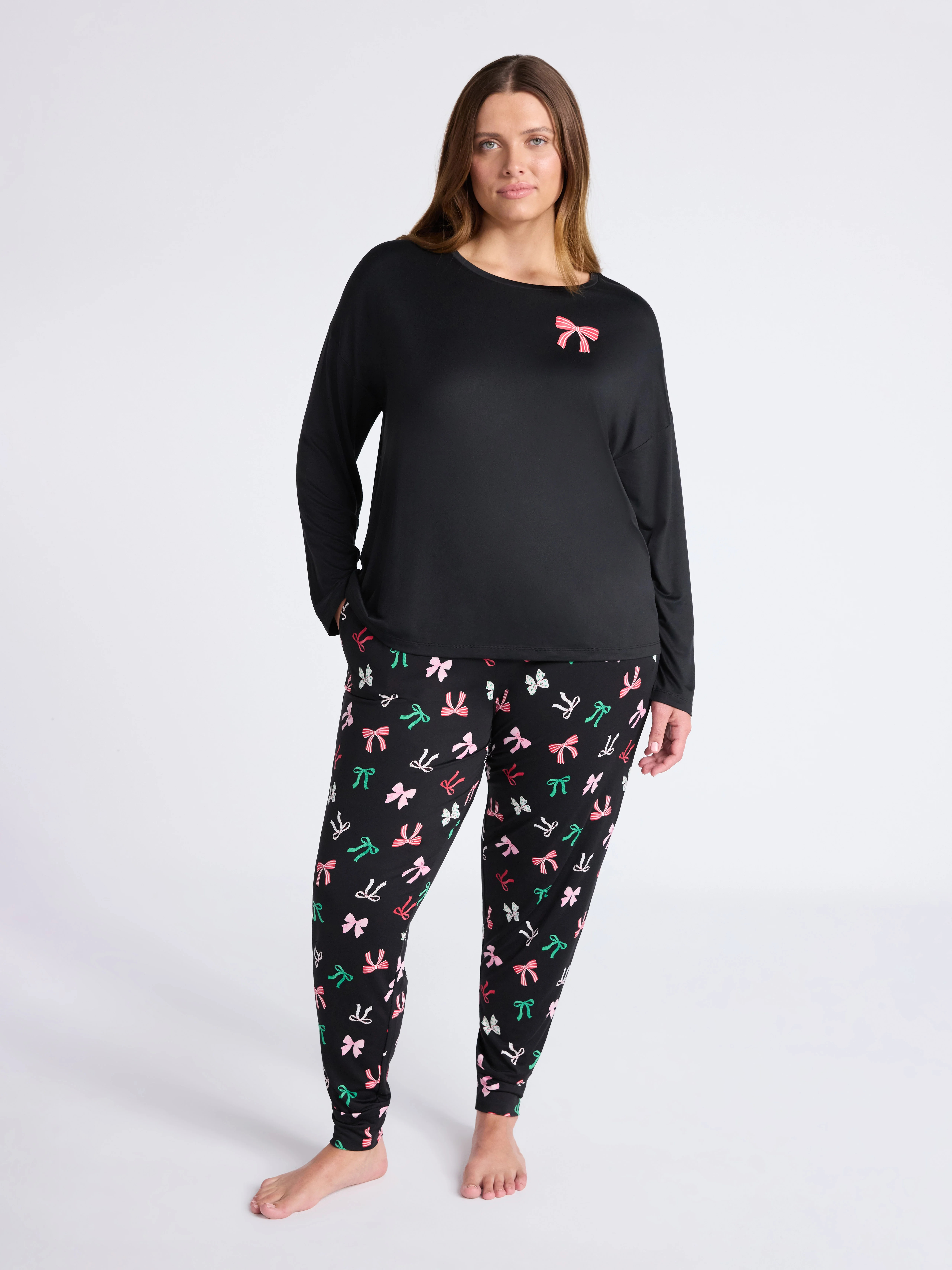 Joyspun Women's Dreamy Soft Collection Long Sleeve Sleep Top and Joggers Pajamas Set, 2-Piece, Si... | Walmart (US)