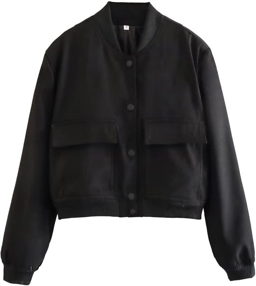 Bufushaoh Women's Cropped Baseball Jackets Long Sleeve Button Down Bomber Coat Vasity Jacket Outw... | Amazon (US)
