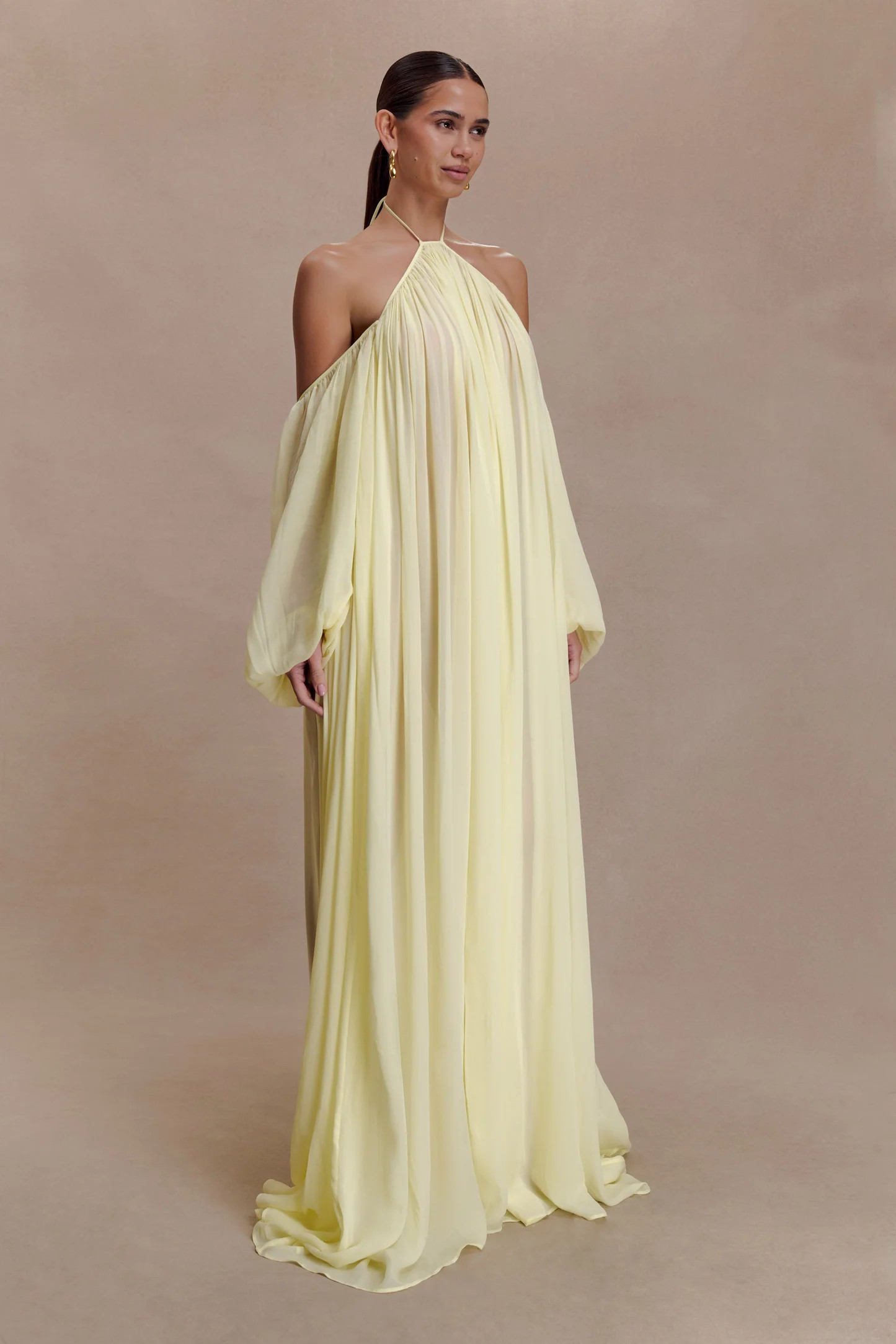 Janni Chiffon Maxi Dress With Hardware - Lemon Lime | Meshki UK