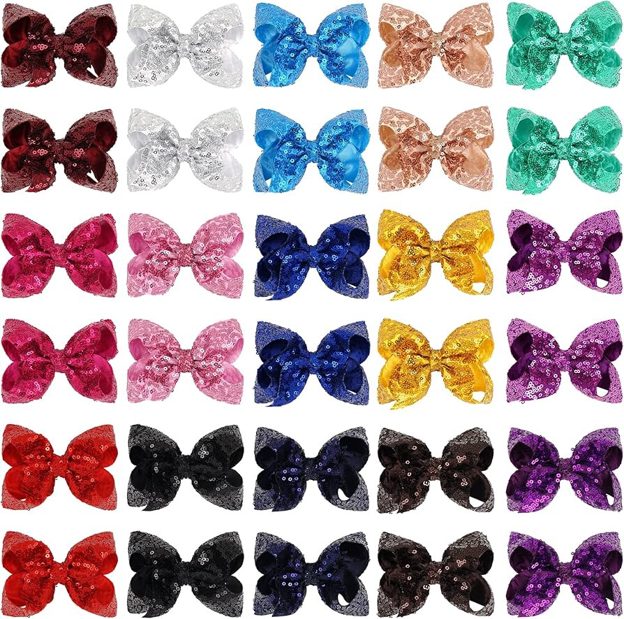 CÉLLOT Party Festival Baby Girls Sparkling Bows Clips 30PCS Glitter Sequins 4" Hair Bows Alligat... | Amazon (US)