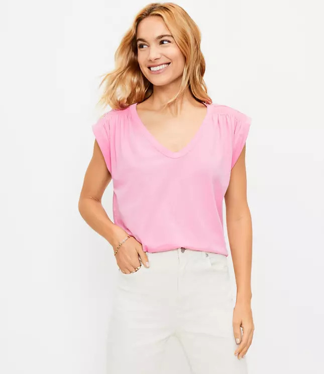 Smocked V-Neck Muscle Tee | LOFT