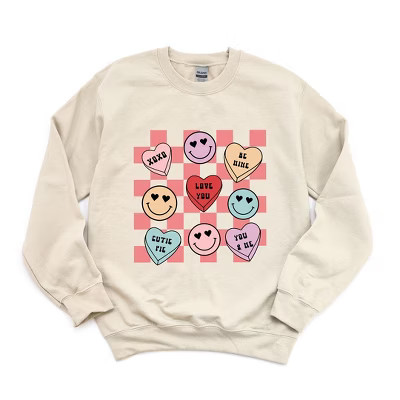 Simply Sage Market Women's Graphic Sweatshirt Candy Heart Smile Solid - 2XL - Dust | Target