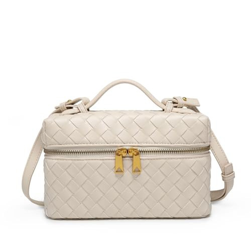 Lieits Top-Handle Pouch Handbag for Women Woven Leather Vanity Case Designer Crossbody Bag Shoulder Bag Trendy Purse (Beige) | Amazon (US)