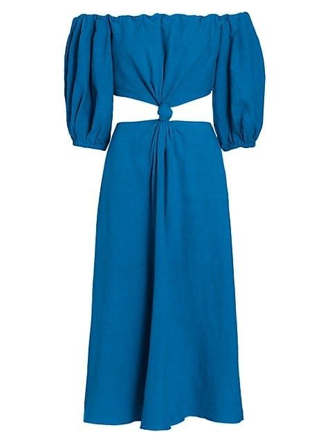 Off-The-Shoulder Knitted Midi-Dress - Blue Dress - Farm Rio | Saks Fifth Avenue