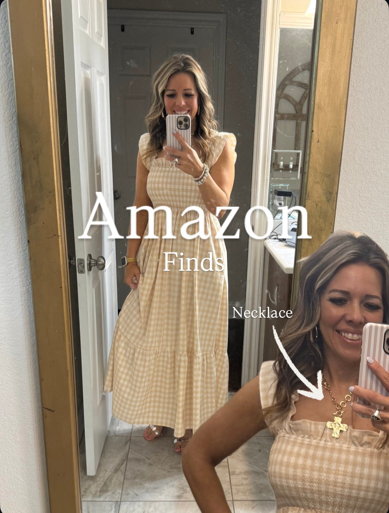 Easy spring outfit 🤍
Neutral gingham dress + my favorite everyday cross necklace
Linked everything for you ✨

#amazonfinds #springoutfitinspo #springdress 

#LTKootd #LTKgrwm #LTKmomlife