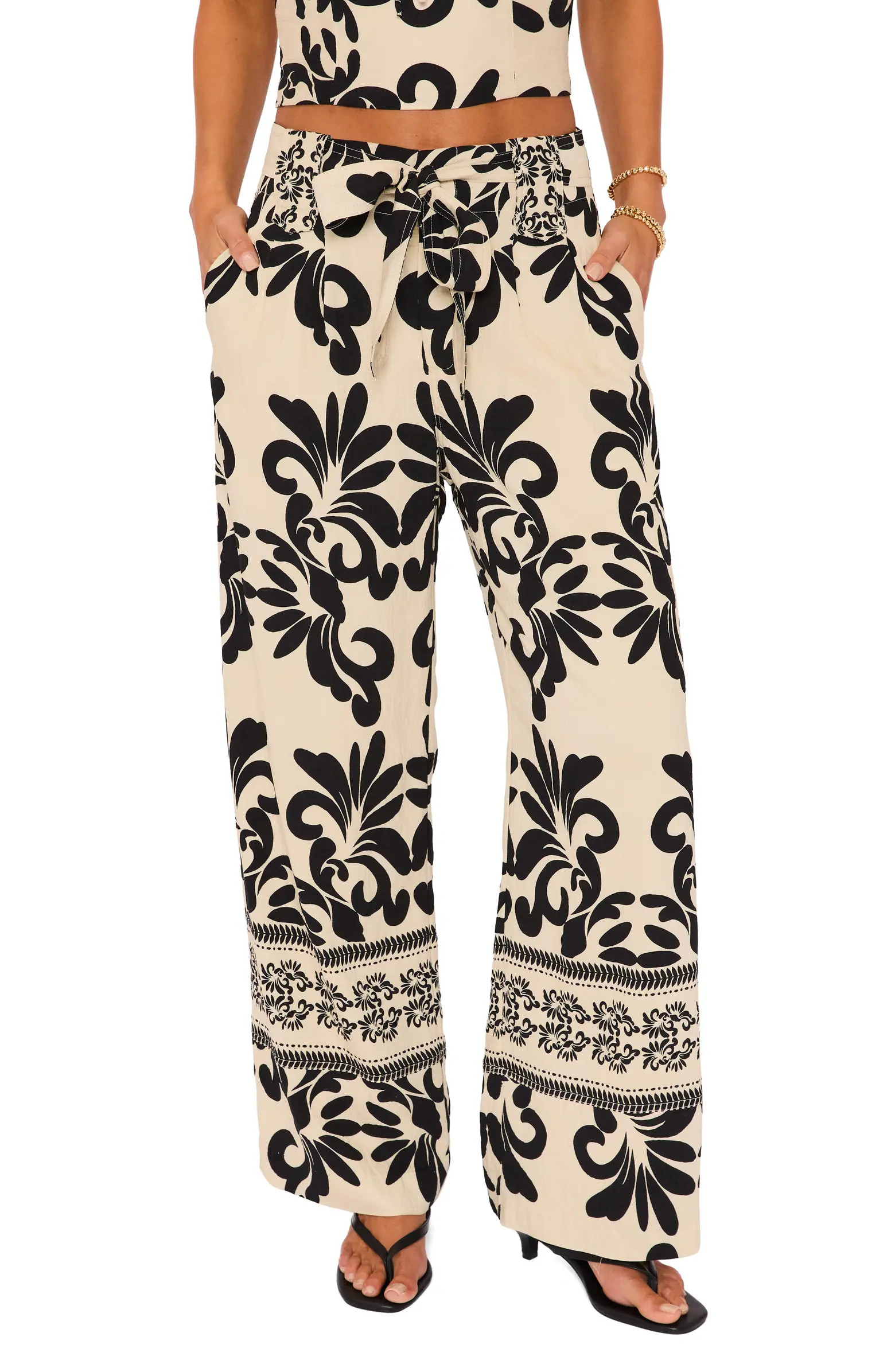 Coastal Print Tie Waist Wide Leg Pants | Nordstrom