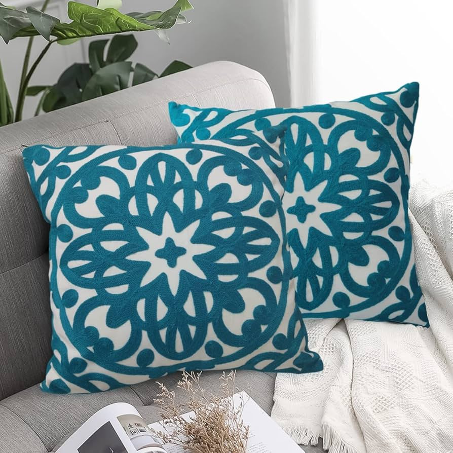 Alysheer Embroidered Decorative Throw Pillow Covers 18"x18" Set of 2 Pieces, Boho Classic Mandala... | Amazon (US)