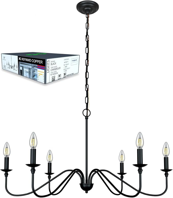 Black Chandelier RC Ceiling Light Fixture -6 Light 36 inches-Modern Farmhouse Apply to Chandelier... | Amazon (US)