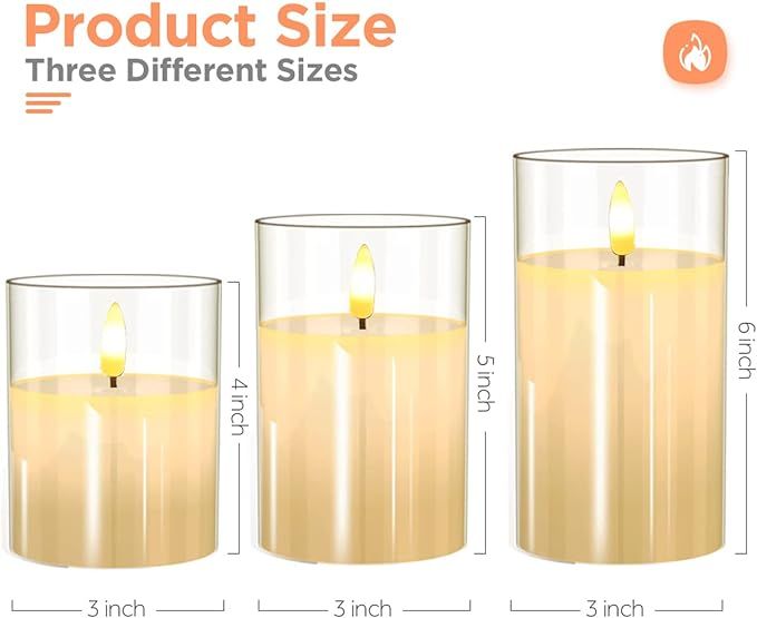 Glass Battery Operated LED Flameless Candles with Remote and Timer, Real Wax Candles Warm Color F... | Amazon (US)