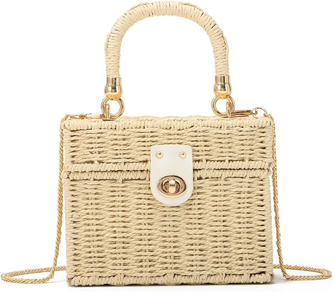 KUANG! Handwoven Rattan Bag for Women Woven Straw Square Crossbody Bag Vintage Basket Purse Beach... | Amazon (US)