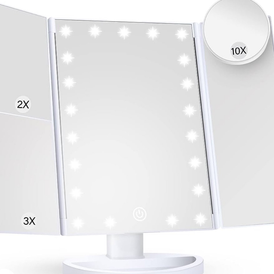 Makeup Mirror Vanity Mirror with Lights, 2X 3X 10X Magnification, Lighted Makeup Mirror, Touch Control, Trifold Makeup Mirror, Dual Power Supply, Portable LED Makeup Mirror, Women Gift (White)

#LTKparties #LTKhome #LTKxSephora