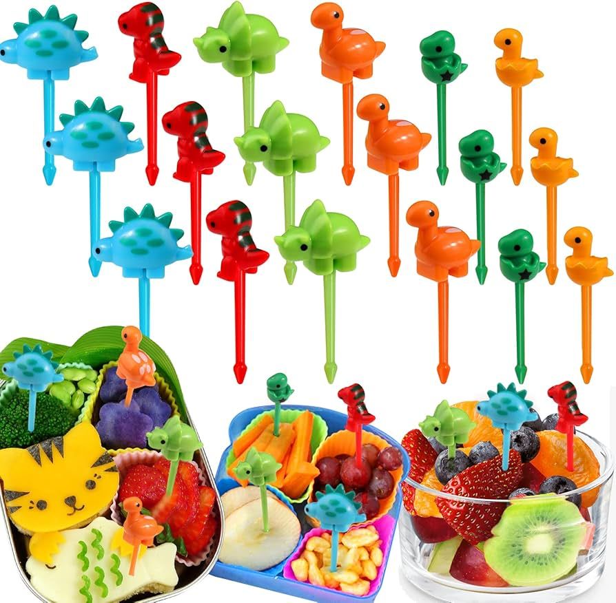 Dinosaur Food Picks for Kids, 18pcs Mini Dinosaur Toddler Fruit Picks, Cute Bento Picks for Lunch... | Amazon (US)