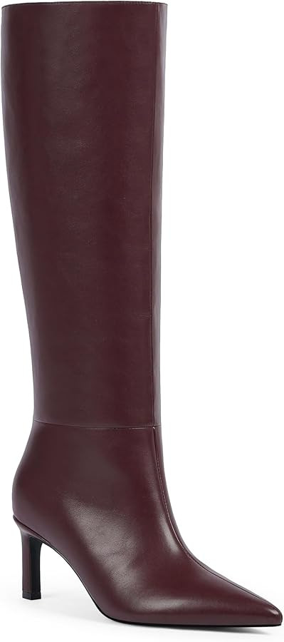 Knee High Boots for Women 2.56" Kitten Heel Pointed Toe Pull On Fall Winter Dress Tall Boots for ... | Amazon (US)