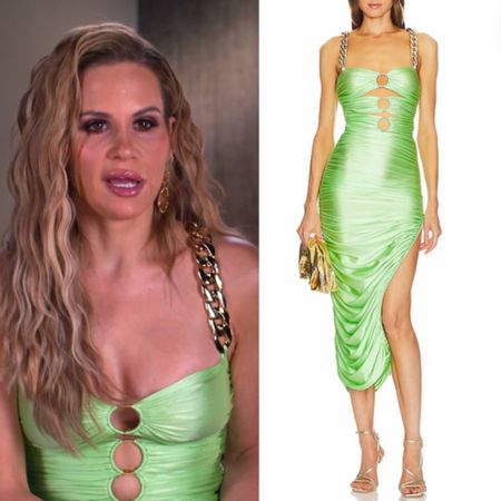 Jackie Goldschneider’s Green Cutout Chain Strap Confessional Dress