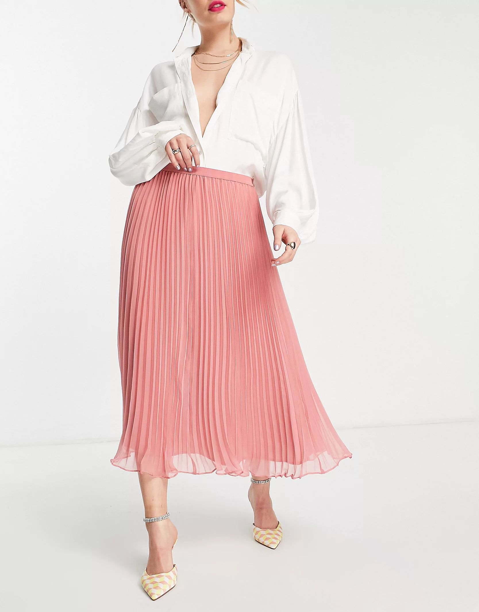 French Connection midi pleated skirt in coral pink | ASOS | ASOS (Global)