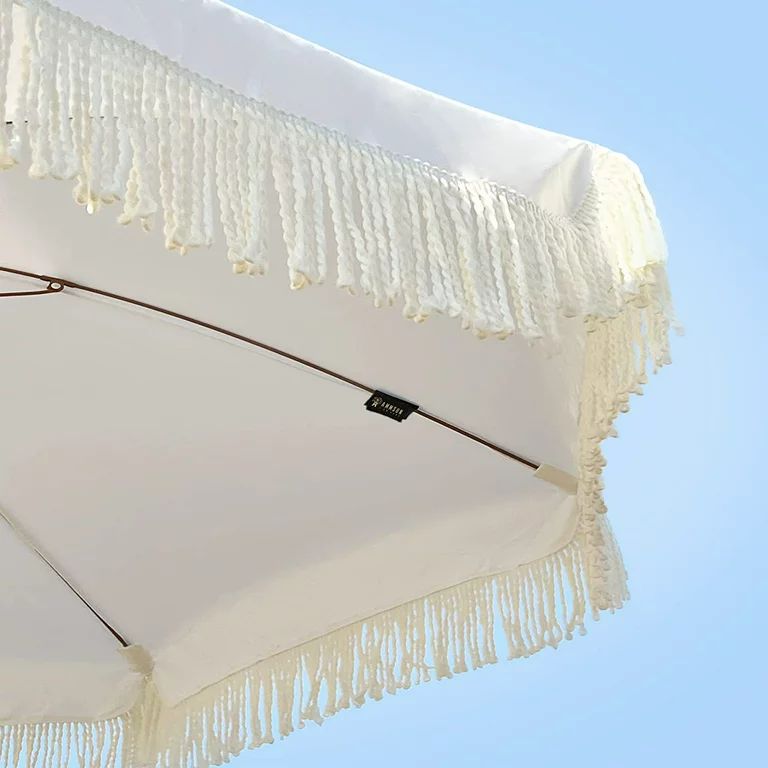 AMMSUN 7ft Patio Umbrella with Fringe Outdoor Tassel Umbrella UPF50+ Tilt Boho Umbrella,White Cre... | Walmart (US)