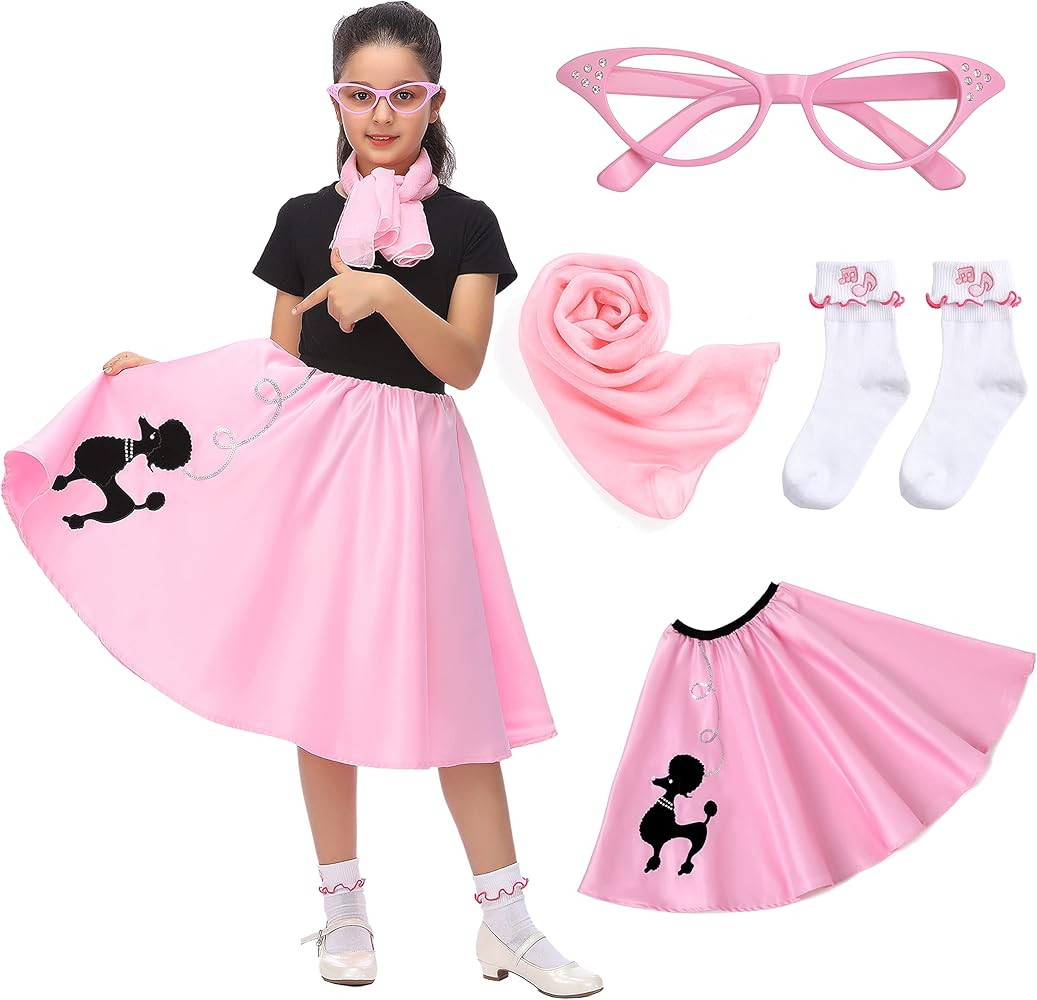 Kids Sock Hop Costume, Girls 1950s Dress Costume, 50's Poodle Skirt | Amazon (US)