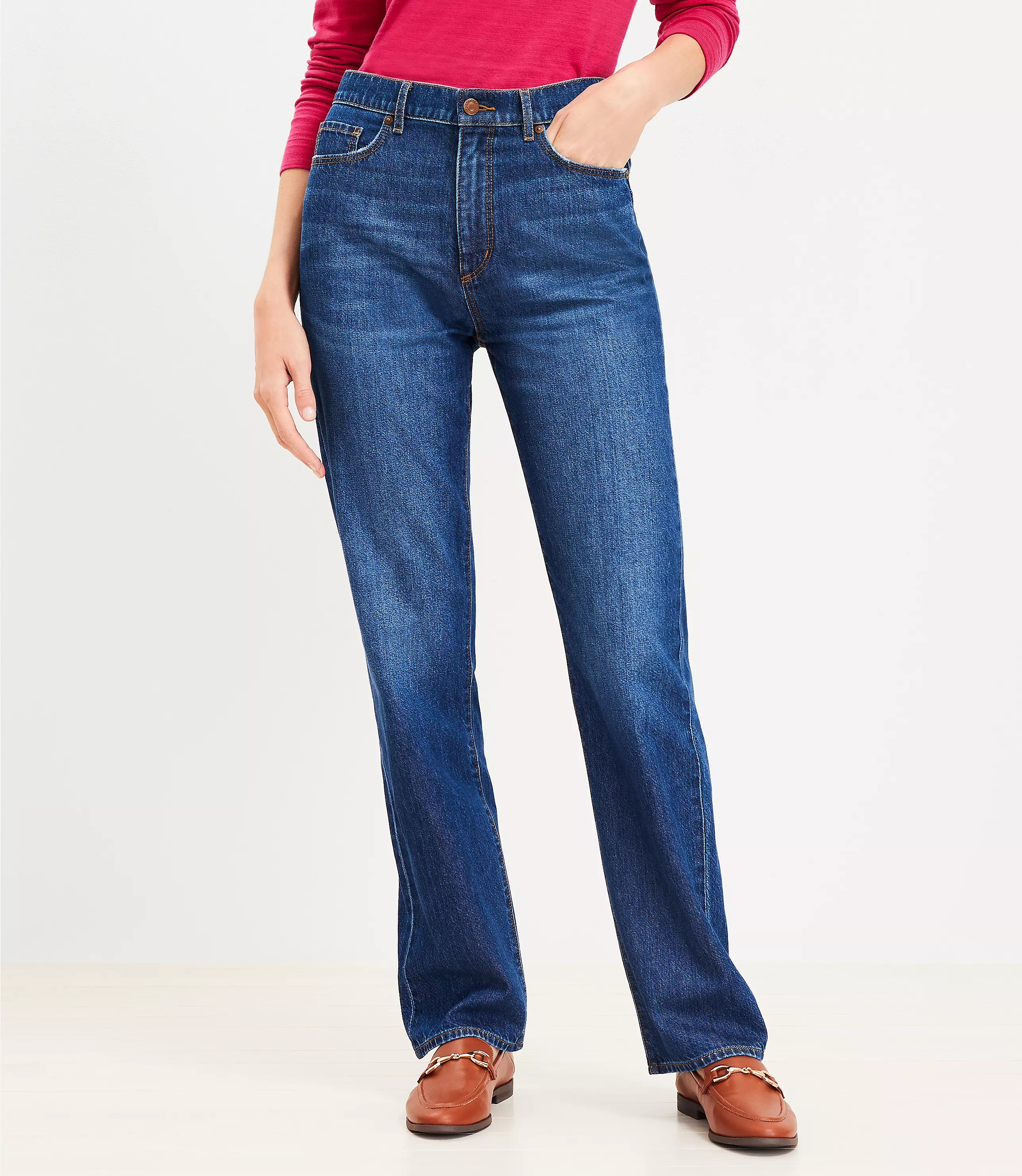 High Rise Full Length Straight Jeans in Vintage Distressed Wash | LOFT
