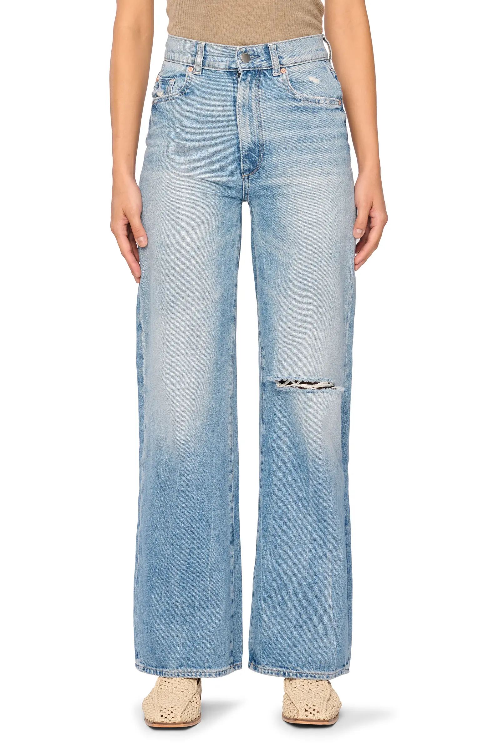 Hepburn Ripped High Waist Ankle Wide Leg Jeans | Nordstrom