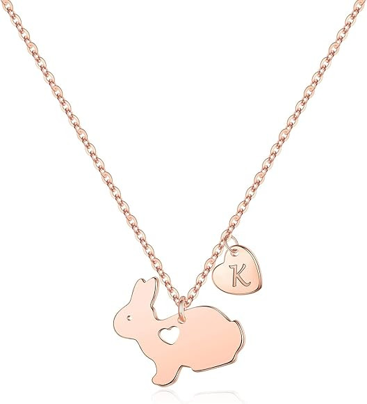 Yoosteel Easter Bunny Gifts for Women, 14K Rose Gold Plated Dainty Heart Initial Necklace Cute Bu... | Amazon (US)