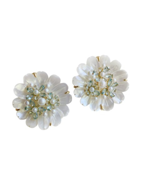 pre order: mother of pearl + aquamarine studs | Nicola Bathie Jewelry
