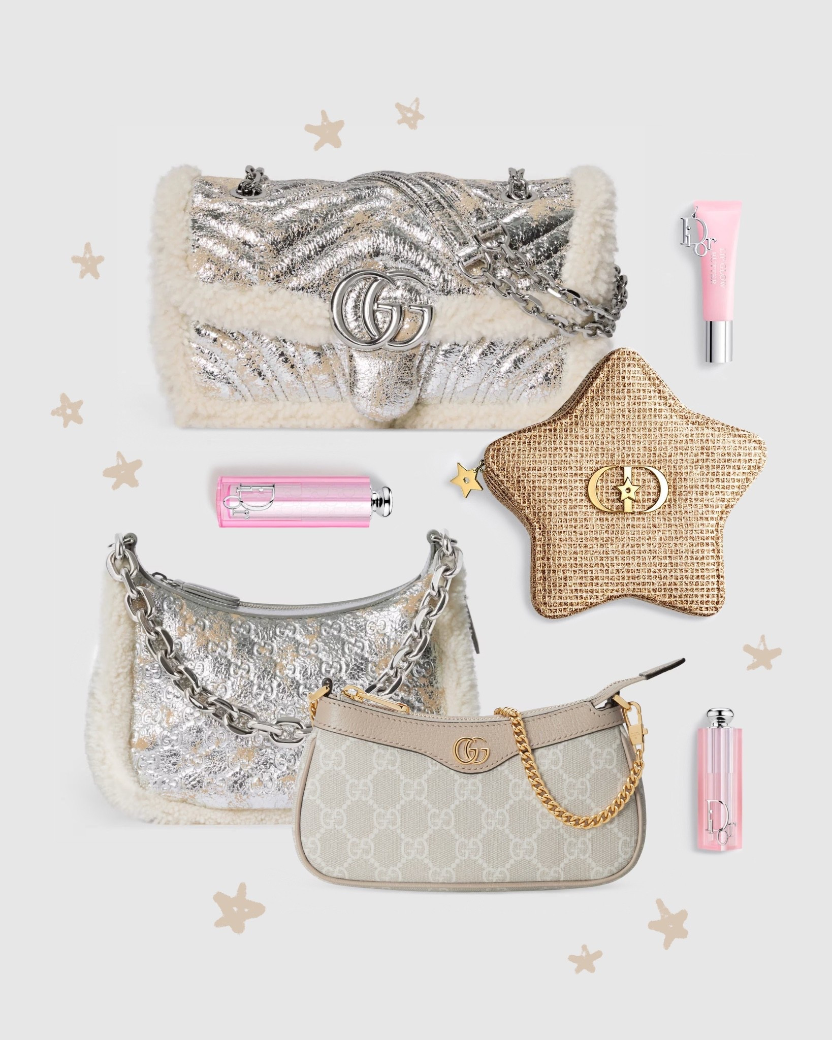 Winter accessories and beauty finds ⭐️ Dior beauty lucky star set lip glow & gucci silver and Sherpa gg marmont, gg emblem shoulder bag, ophidia mini bag 💫 

#LTKGiftGuide #LTKBeauty #LTKHoliday