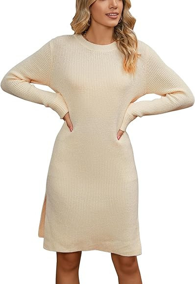 Alsol Lamesa Womens 2023 Cute Heart Printed Crew Neck Long Sleeve Ribbed Knit Mini Dress Sweater | Amazon (US)