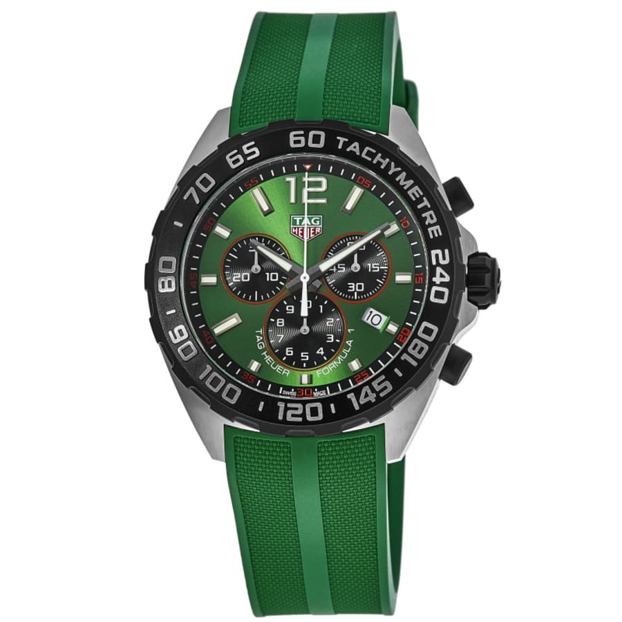 Tag Heuer Formula 1 Quartz Chronograph Green Dial Rubber Strap Men's Watch CAZ101AP. FT8056 | Shop Simon
