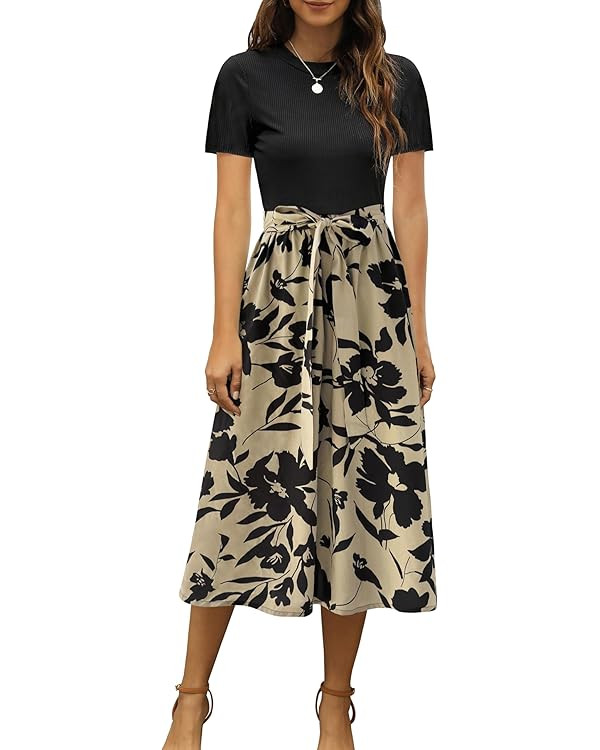 Zattcas Women 2025 Summer Dress Short Sleeve Ribbed Teacher Church Modest Business Casual Work Ou... | Amazon (US)