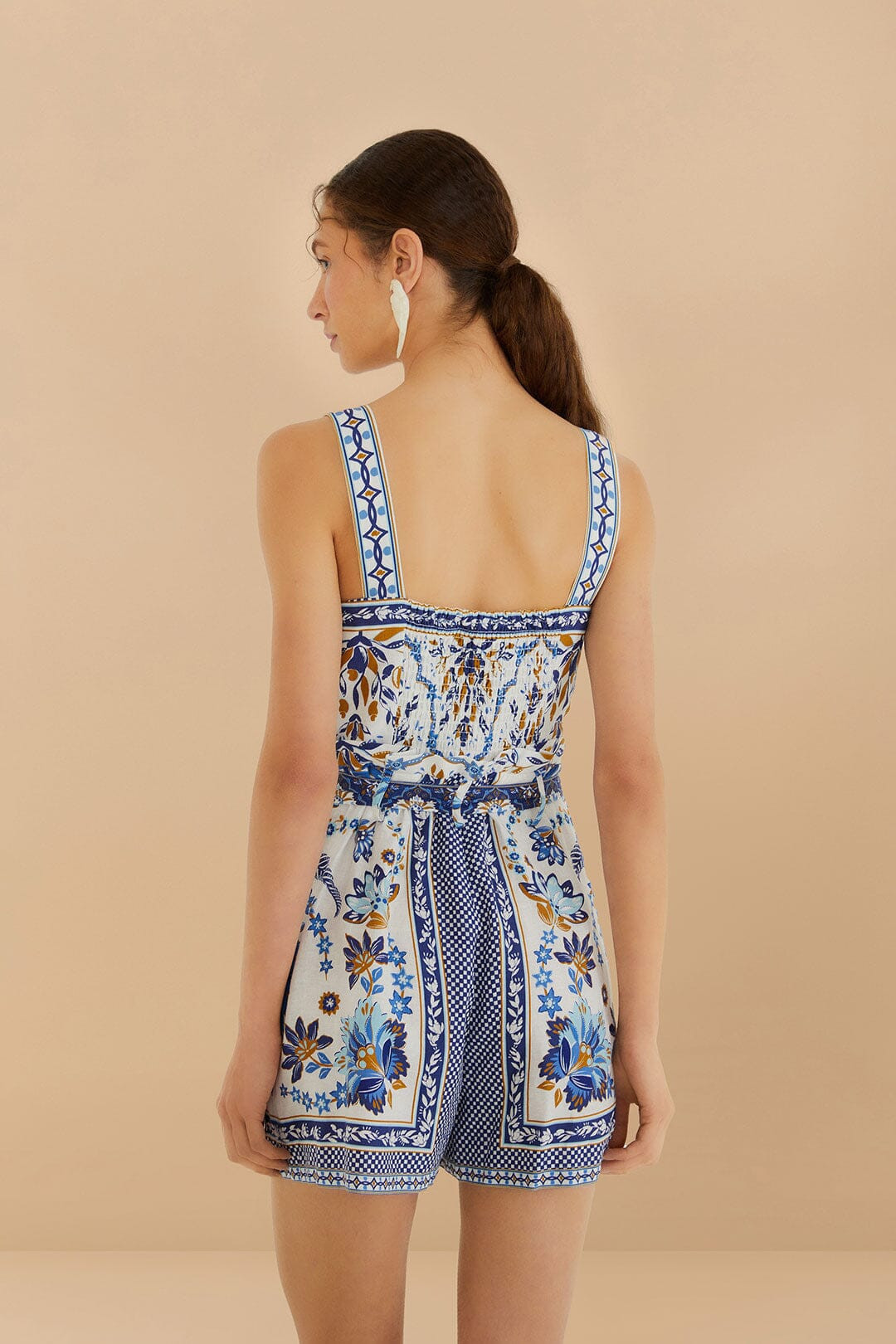 Off-White Ana Tapestry LENZING™ ECOVERO™ Euroflax™ Romper | FarmRio (US)