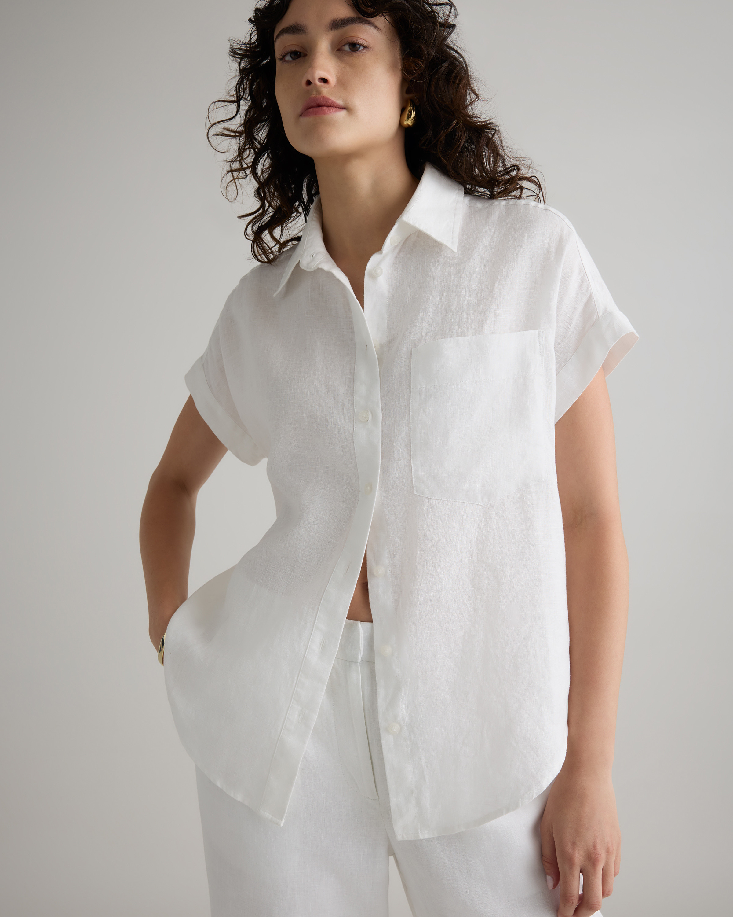 Quince | Women's 100% European Linen Camp Shirt in White, Size XL | Quince