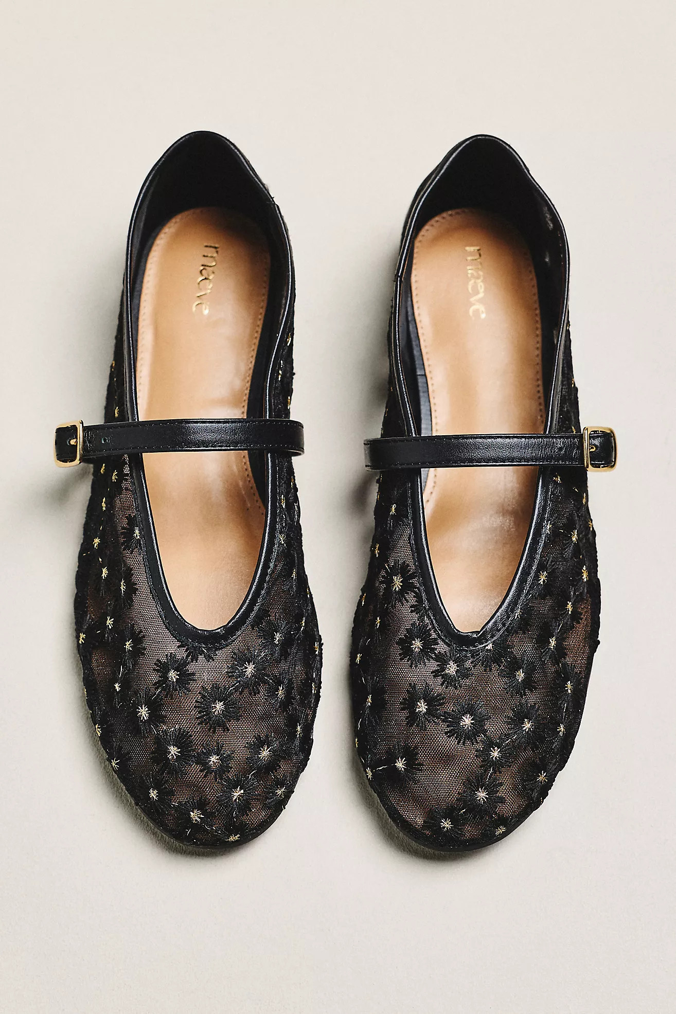 Maeve Embroidered Mesh Ballet Flats | Anthropologie (US)