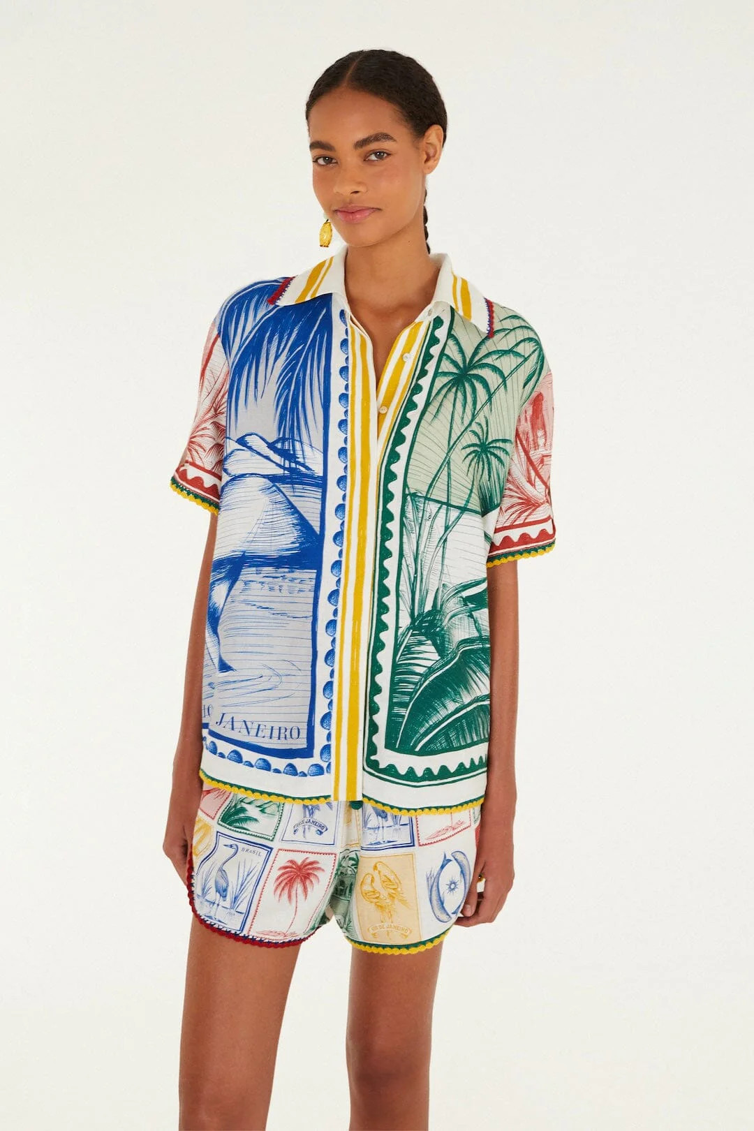 Multicolor Brasil Vintage Lenzing Ecovero Euroflax Shirt | FARM Rio | FarmRio (US)