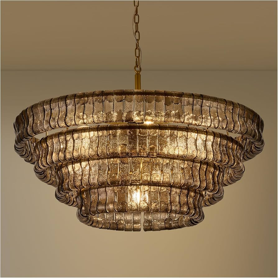 40" Gold Round 4-Tier Smoke Gray Crystal Chandelier, 10-Light Modern Farmhouse Ceiling Light Fixt... | Amazon (US)