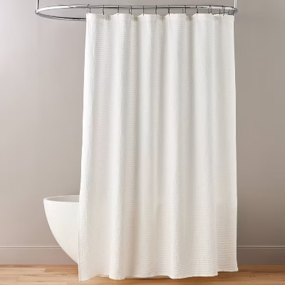 Textured Horizontal Stripe Matelassé Shower Curtain Cream - Hearth & Hand™ with Magnolia: Cott... | Target
