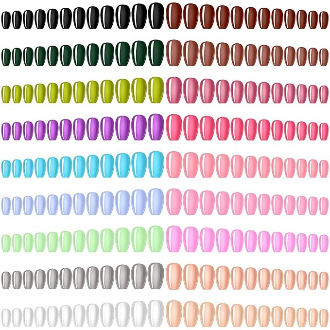 432 Pieces 18 Sets Square Medium False Nails Artificial Fake Nails Full Cover Ballerina Coffin Pr... | Amazon (US)