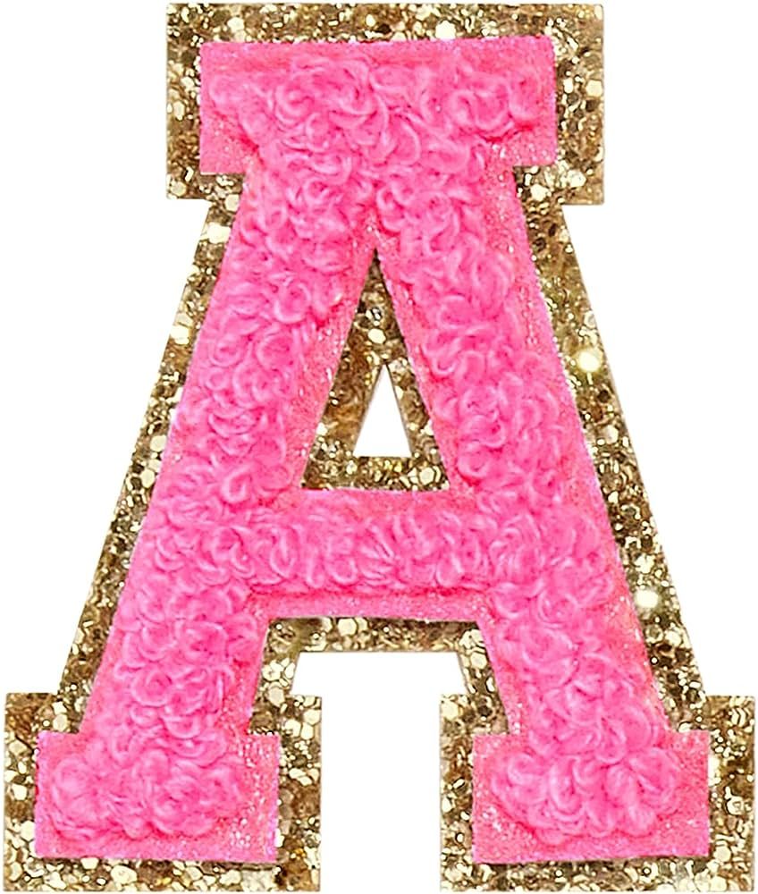 3Pcs Chenille Letter Patches Iron on Patches Glitter Varsity Letter Patches Embroidered Patch Gol... | Amazon (US)