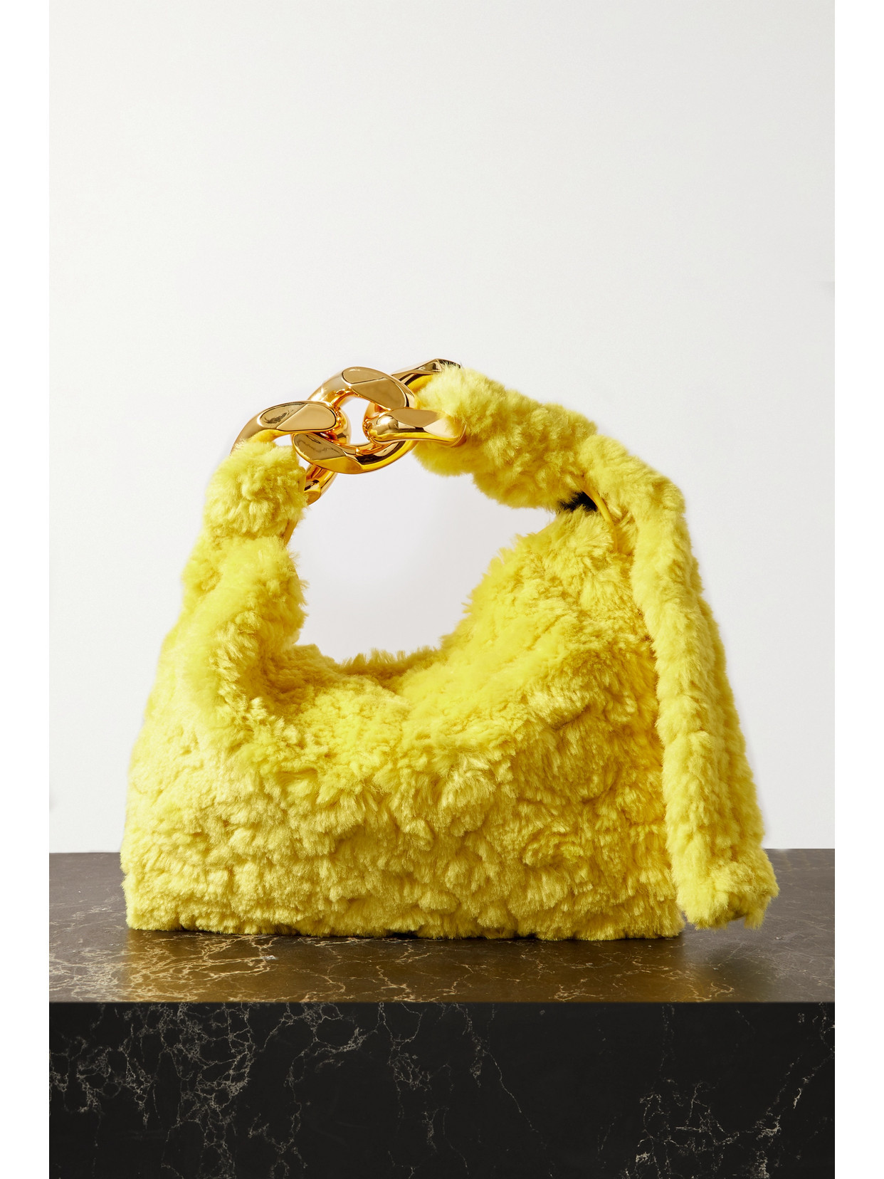 JW Anderson - Small Chain-embellished Faux Fur Shoulder Bag - Yellow | NET-A-PORTER (US)