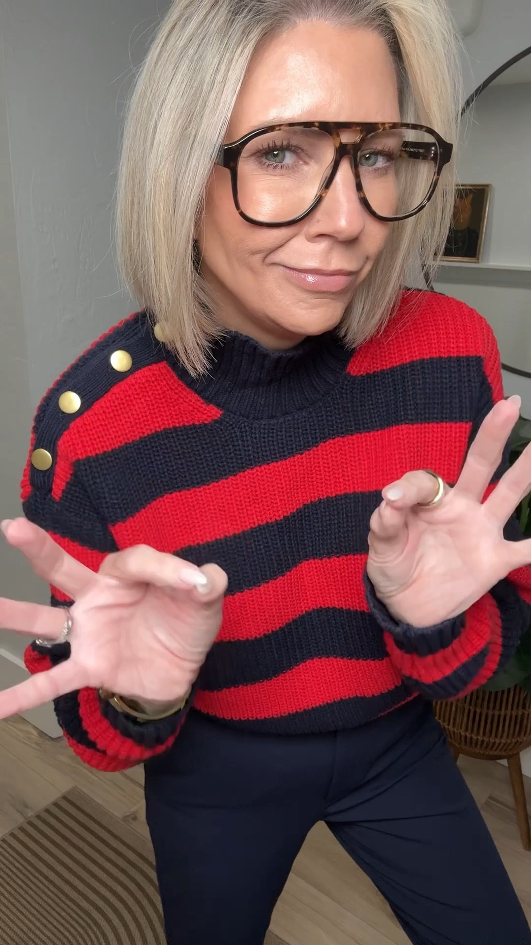 Navy ⚓️ & Red ❤️ = 🤝🏼

This sweater is sooo good! The gold buttons, the mock neck, the color combo 🤌🏼 
The best part?! It’s $26 🤩

Red & Navy is such a fun combo! 

This sweater is from Free Assembly at Walmart. I’m wearing a small. I love the gold button detail at the shoulder. Adds a fun elevated feel. It’s a mock neck and the texture is heavier knit sweater but not overbearing. 

My pants are from Quince. They’re the scuba dress pant. I’m wearing a 6. 

#LTKFindsUnder100 #LTKOver40 #LTKWorkwear