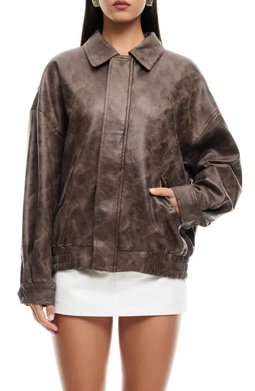 LIONESS Kenny Faux Leather Bomber Jacket in Chocolate at Nordstrom, Size Large | Nordstrom