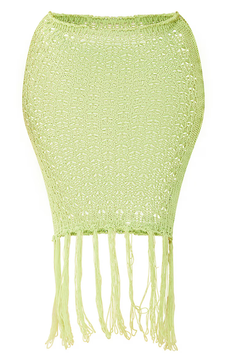 Plus Lime Knitted Tassel Maxi Skirt | PrettyLittleThing US