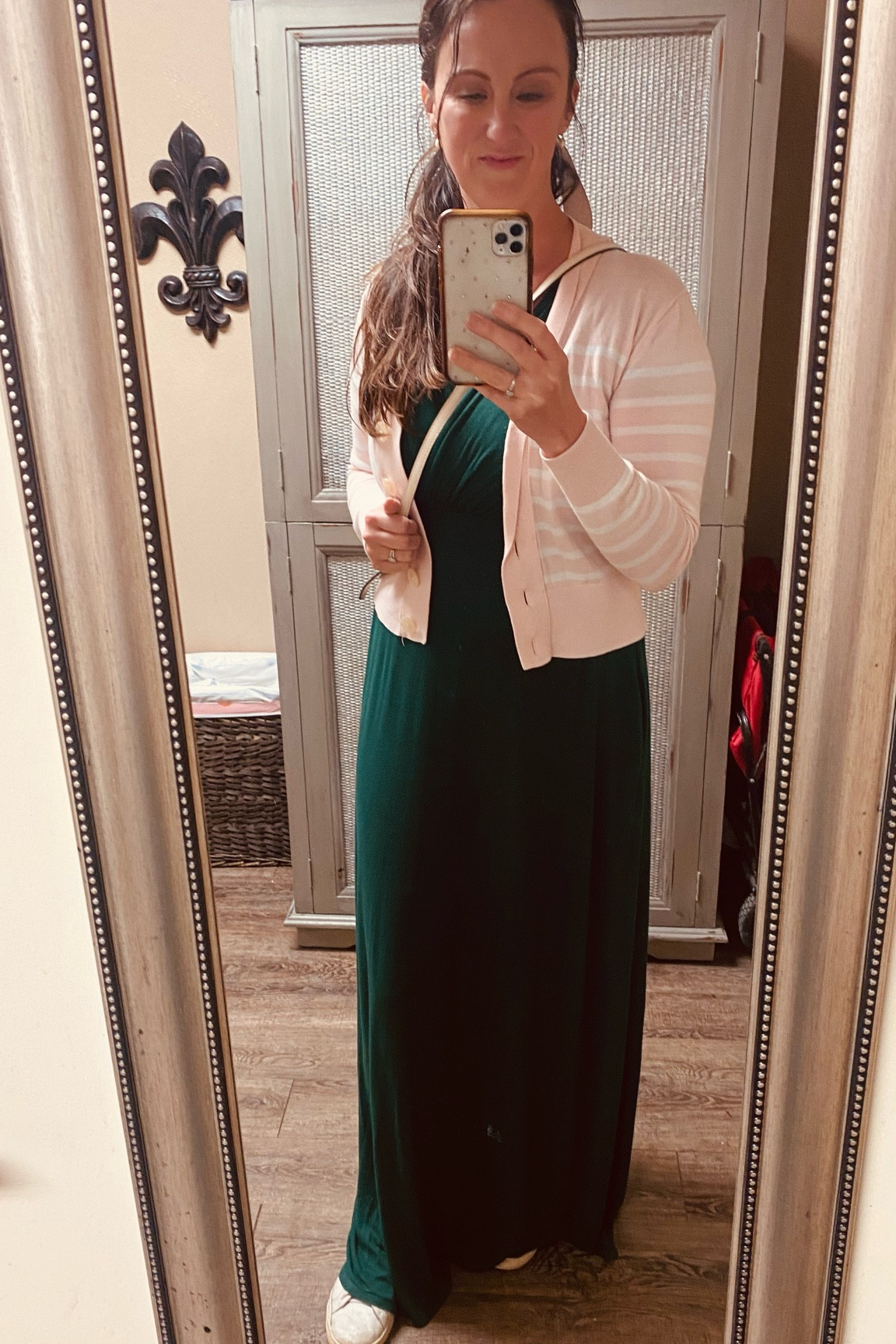 Summer fashion :: pair a pretty maxi dress with a feminine cardigan and leather sneakers for a rainy day spring outfit. ☔️

#LTKOver40 #LTKSeasonal #LTKFindsUnder50