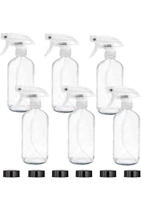 6 Pack of 16 oz Refillable Clear Glass Spray Bottles – Reusable Containers with Adjustable Sprayer:  | Amazon (US)